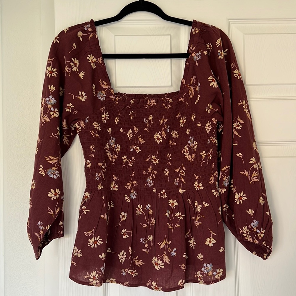 Madewell brown floral blouse